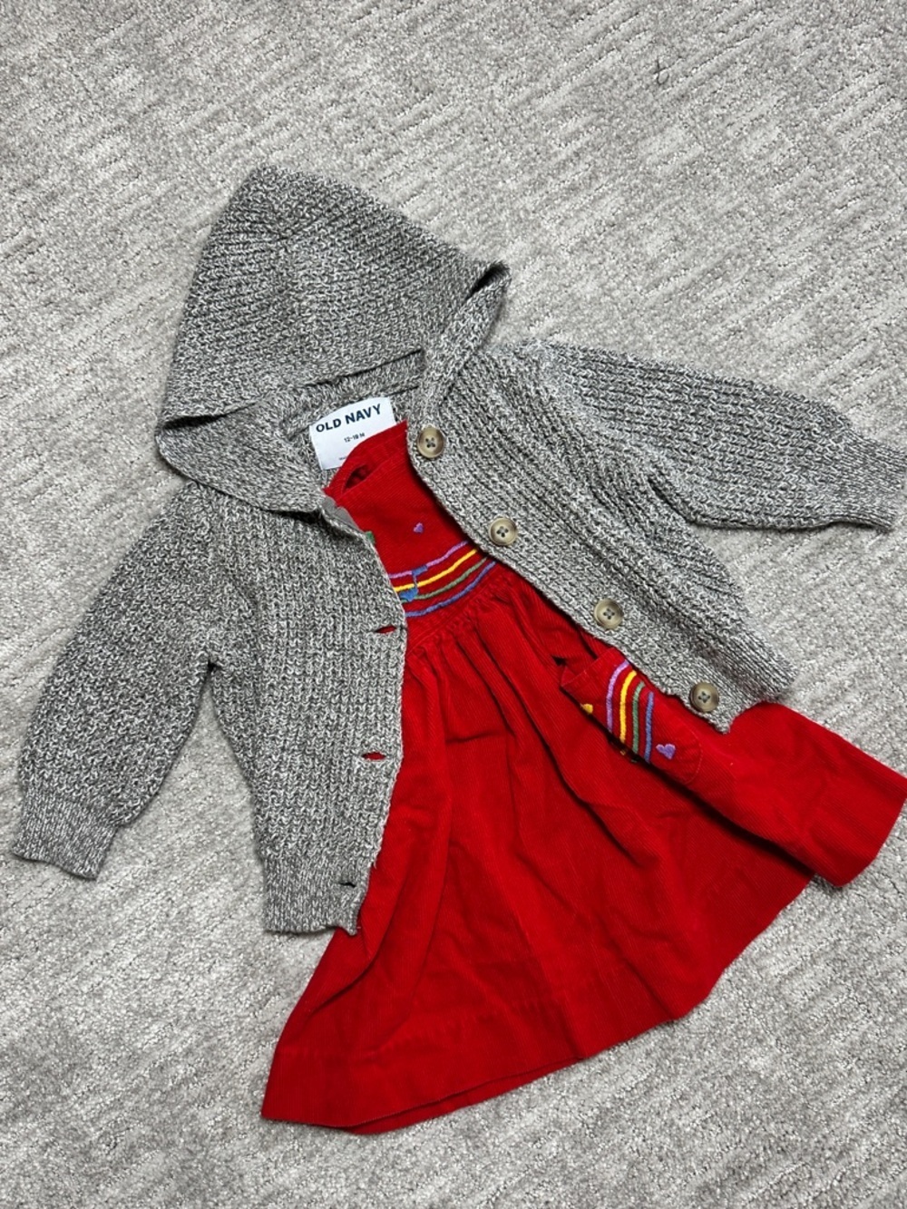 Old Navy Gray Hooded Cardigan Knit | 12-18 Months - Picture 6 of 6